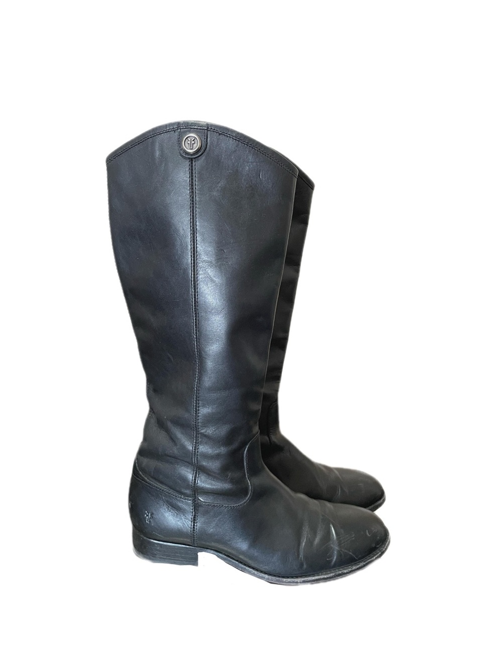Frye Melissa Button tall riding boots in black cowhide, size 8B